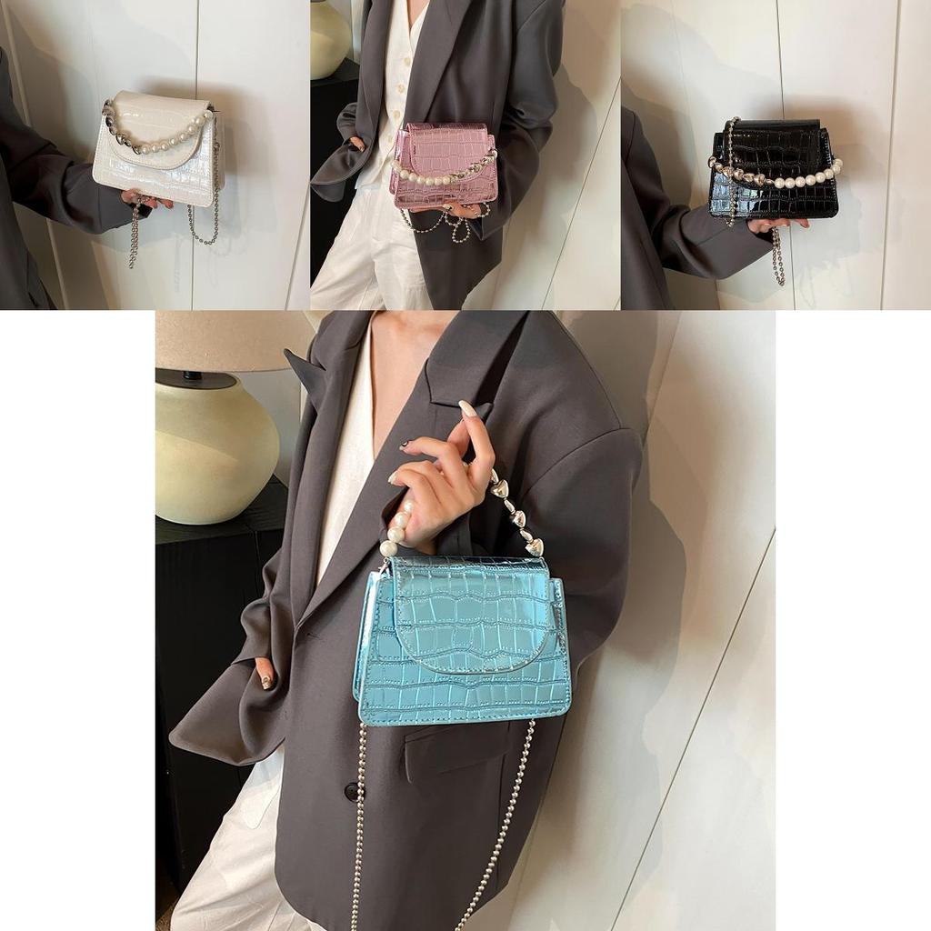 Street Style Mini Bag With Simulated Pearl Decoration Crocodile Pattern For Daily Casual Wear