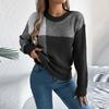 Women's Fashion Casual Contrast Plaid Long Sleeve Pullover Sweater