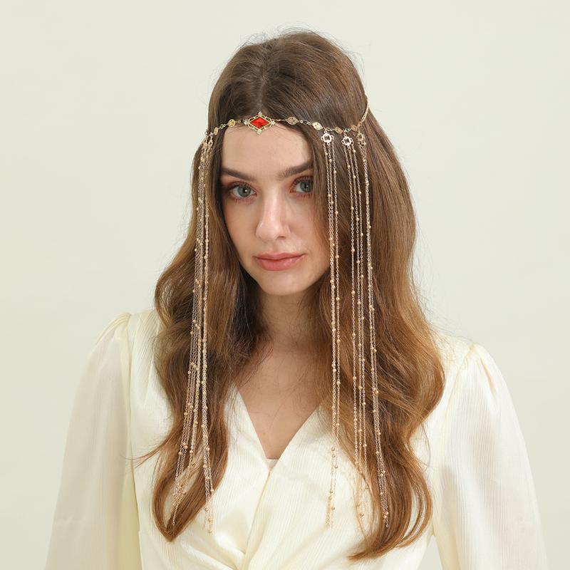 Fashion Bohemia Pearl Sequin Tassels Multi-Layer Hair Chain For Women Bride Rhinestone Forehead Chain Hair Jewelry