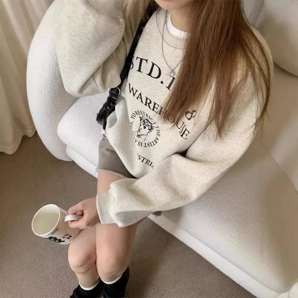 

Американская Свободная Белая Серая Принтованная Толстовка с Круглым Вырезом Новая Толстовка для Женщин с Толстым Вельветовым Верхом 2XL