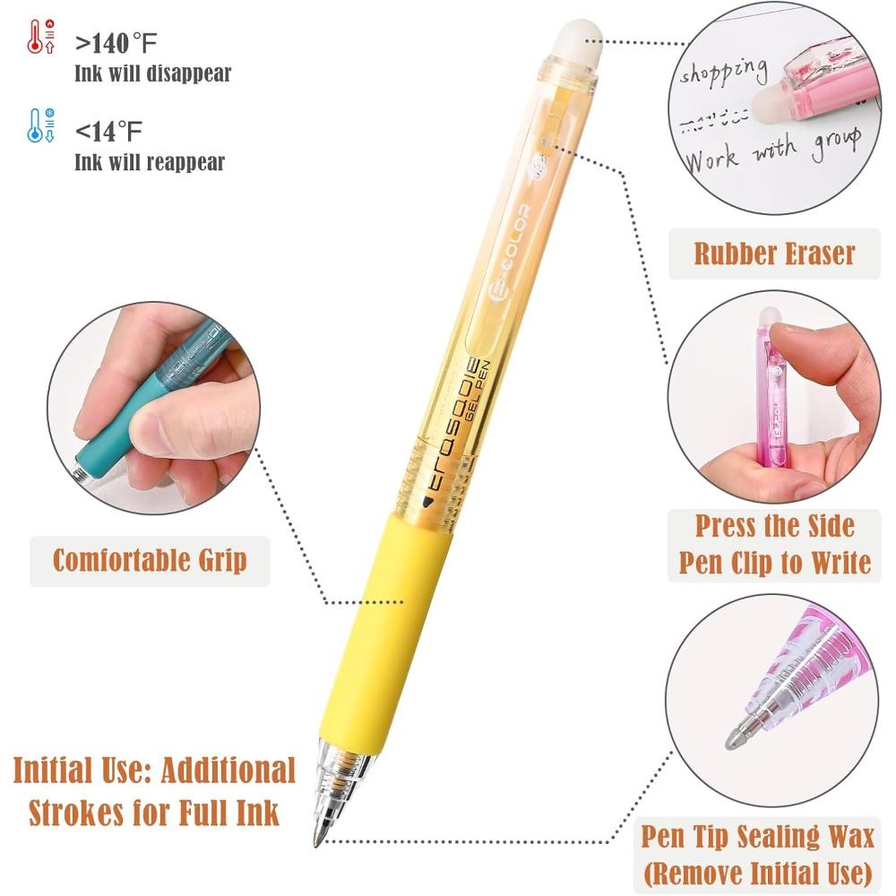 36pcs Colored Erasable Gel Pens, Fine Point 0.7mm, Retractable Assorted Colors Pen with Eraser, Writing Erasable Pens for Drawing Crossword Puzzles