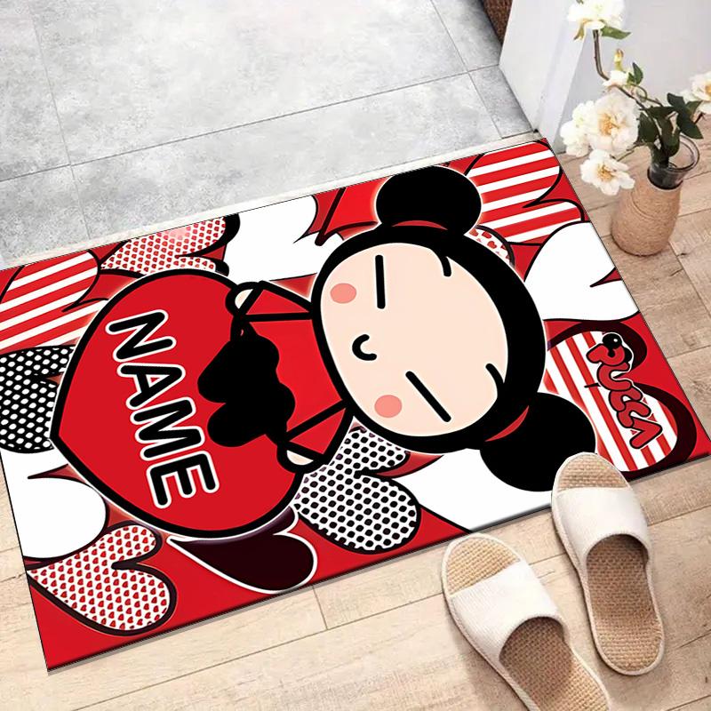 Custom PUCCA Mat Personalized Name, Polyester Washable Indoor Entryway Rug, Gift for Christmas, Easter, Thanksgiving Day