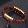 Vintage Men Bracelet Brown Leather Bracelet Gold Color Stainless Steel Buckle Bracelet Fashion Jewelry Gift