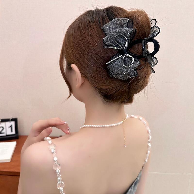 Elegant Mesh Bow Hair Clips Women Ponytail Claw Clip Sparkling Rhinestone Clips Hairpin Girls Headdress Hair Accessories Gifts