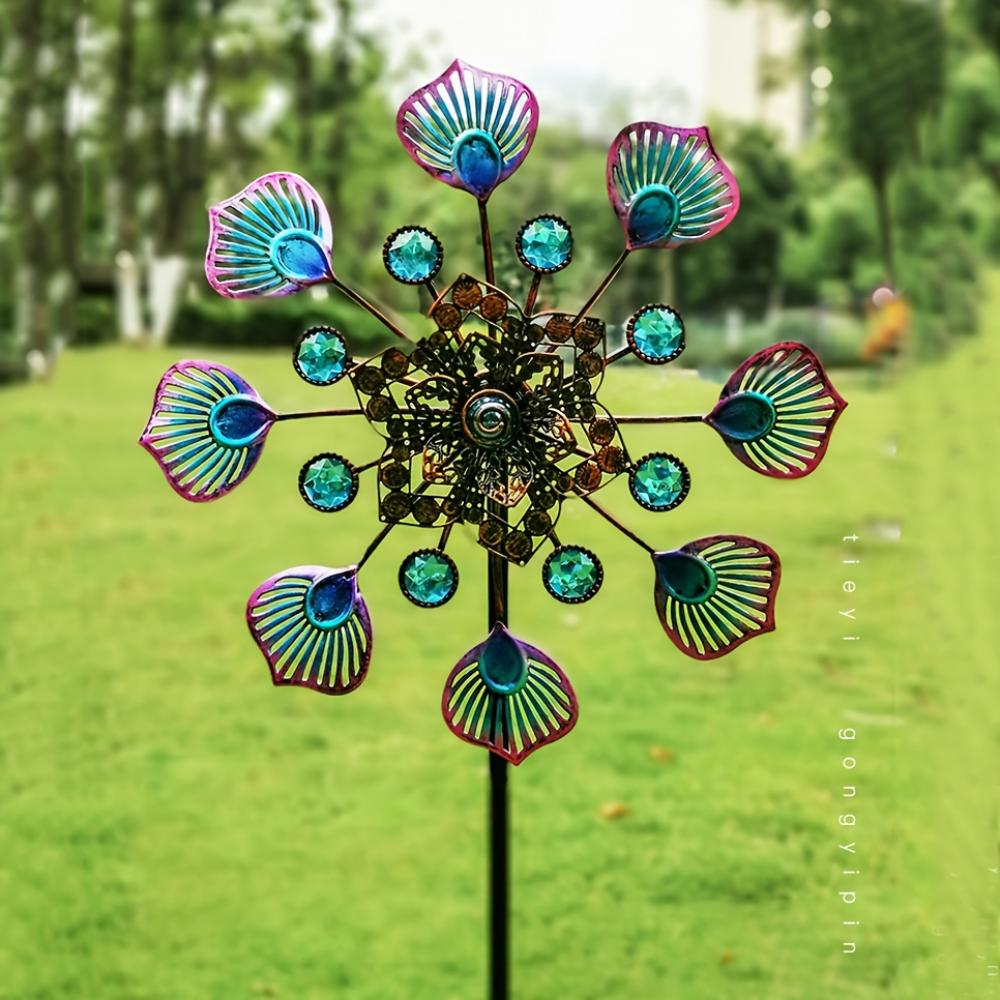 Peacock Tail Wind Spinner Garden Stake,metal Outdoor Wind Sculpture,yard Lawn Art Ornament,garden Landscape Decor and Creative Gardening Gift