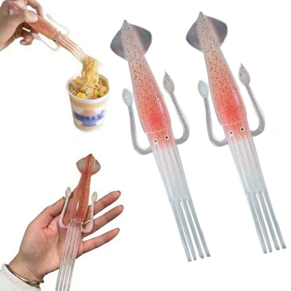 

10Pcs Reusable Squid Cuttlefish Fork Plastic Squid-shaped Fork Squid Noodle Fork Restaurant 10Pcs