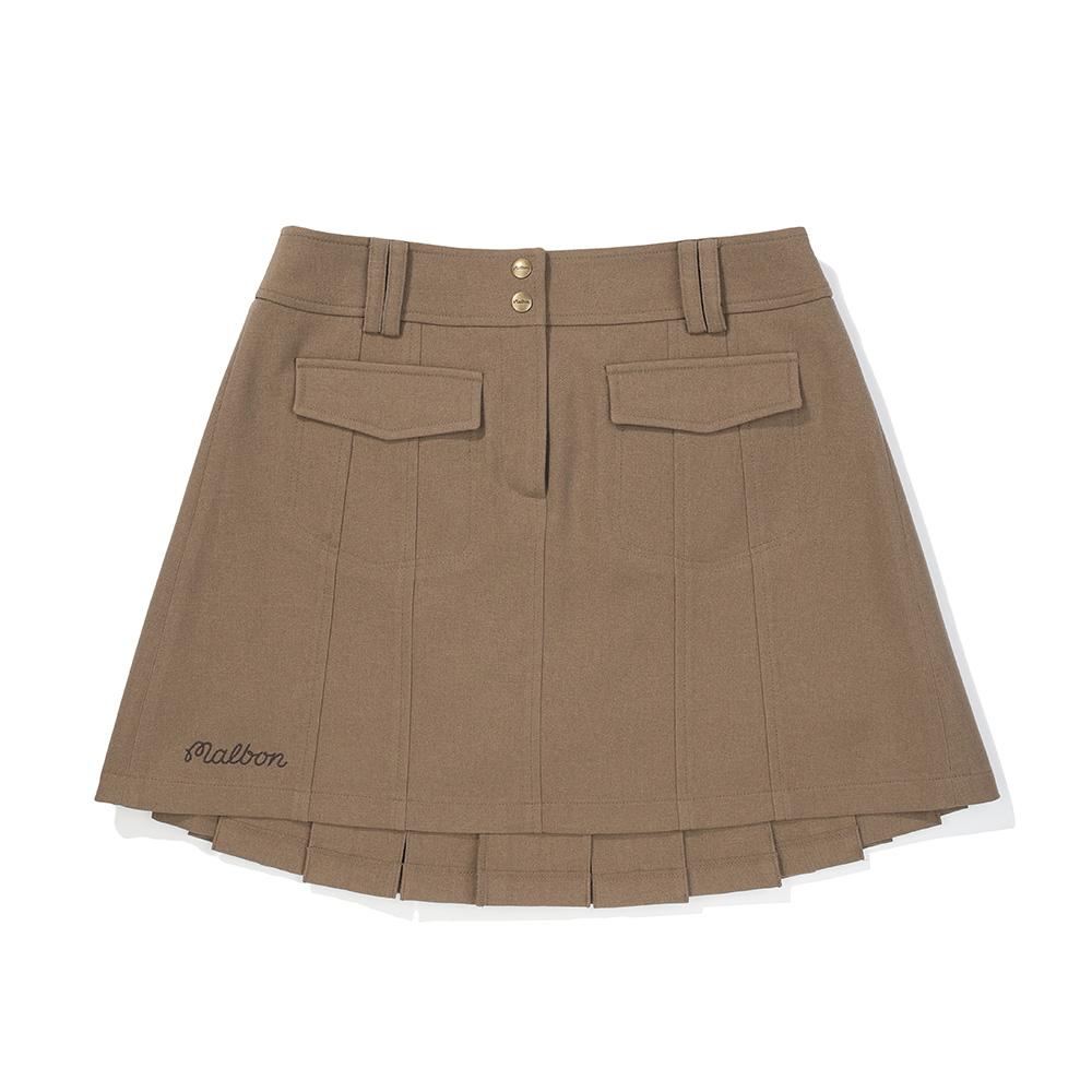 MALBON GOLF Women'S Modified Pleated Out-Pocket Skirt Dark Beige (Woman)