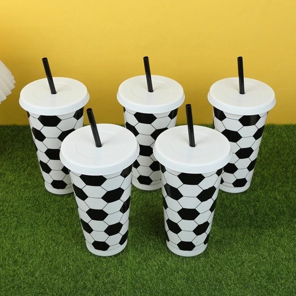 6 Pcs Set 24 OZ Soccer Cups Large Capacity Reusable Milk Tea Cup Stackable with Lid and Straw Straw Cup