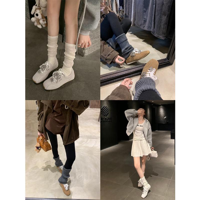 Cowhide version retro square head pearl bow shoes casual sports women