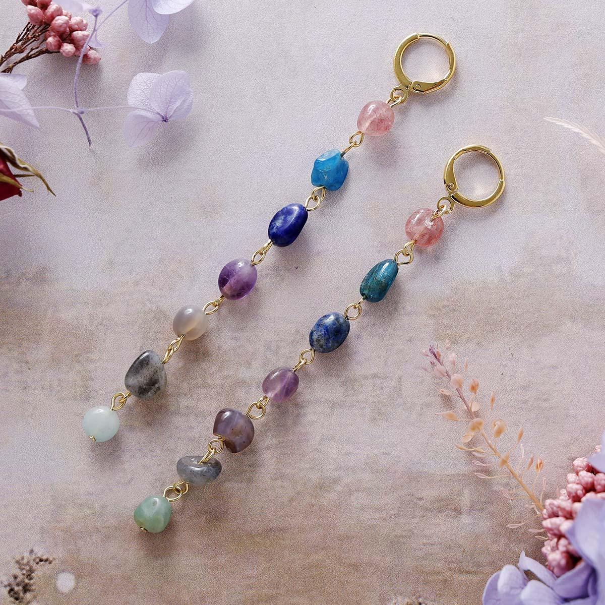 Bohemian style natural stone shaped handmade earrings, popular European and American jewelry