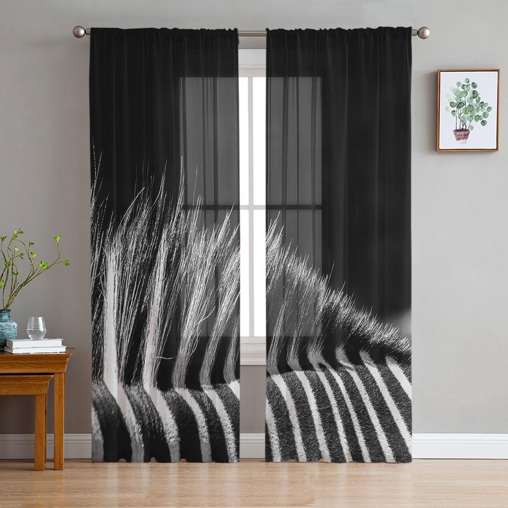 Zebra Svartvita Ränder Närbild Chiffong Skira Gardiner för Vardagsrum Sovrum Dekor Fönster Voile Tyllgardin Draperier