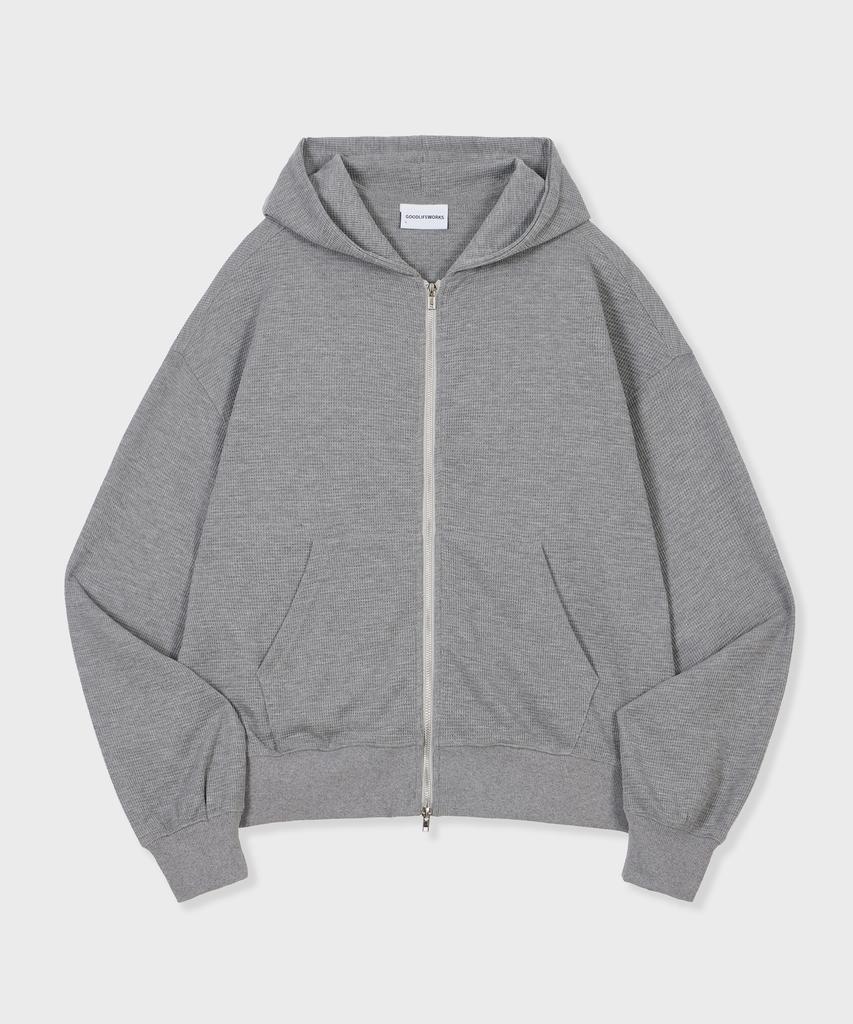 Glw Waffle Crop Zip-Up Hoodie Knit Gray