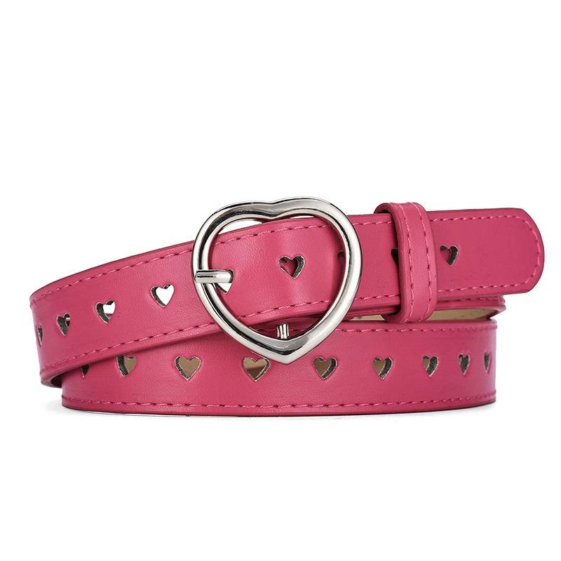 Women's Belt With Heart-shaped Metal Buckle And Colorful Waistband