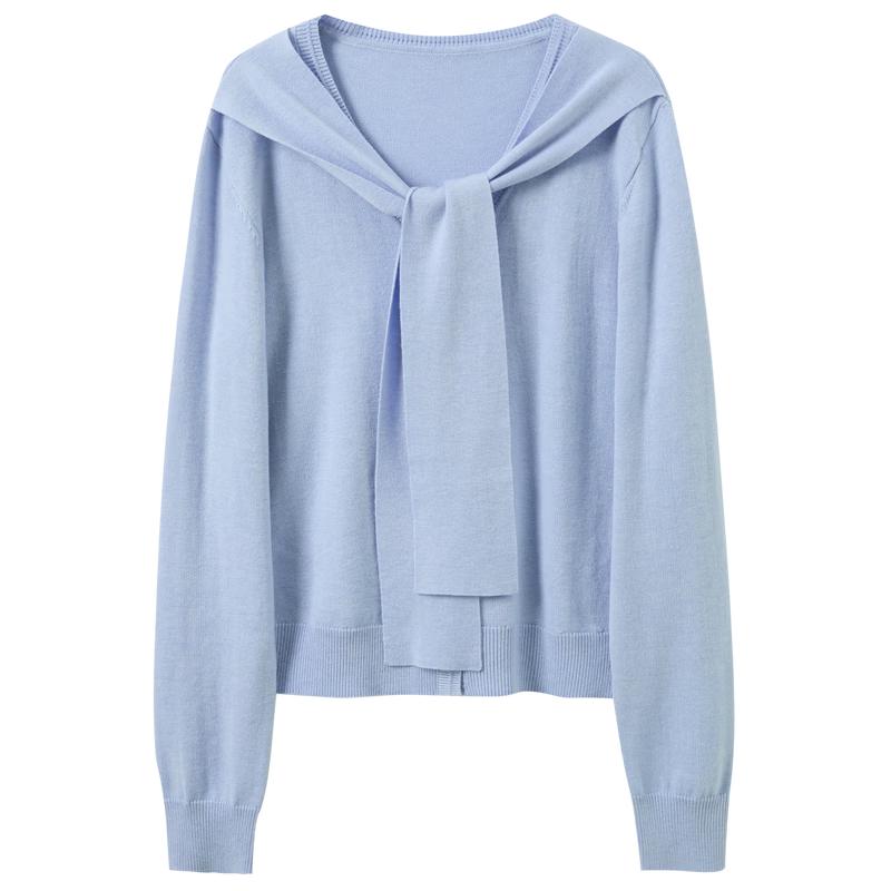 Sancai Faux Two-Piece Shawl V-Neck Knit Sweater