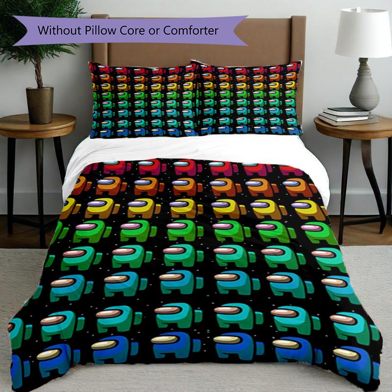 3pcs Duvet Cover Set (1*Duvet Cover + 2*Pillowcase, Without Core), Among Us Print Bedding Set, Bedroom Decor, All‑Season, Birthday Gift