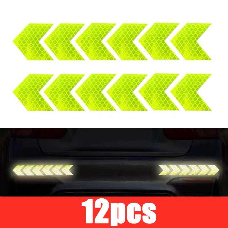 12 Pcs/Set Reflective Arrow Sign Tape Warning Safety Sticker for Car Bumper Trunk Reflector Hazard Tape Motorcycle Accessories