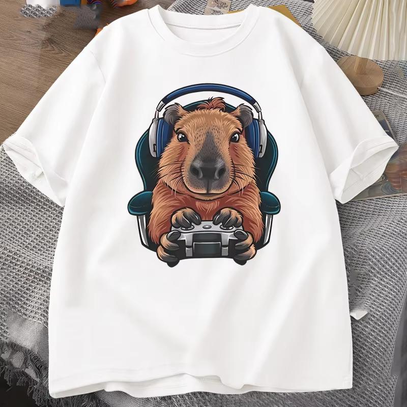 Unisex Gamer Capybara Shirt, Capybara Tank Top, Graphic Cute Rodent T-shirt, Funny Animal Gaming with Controller, Unique XS белый