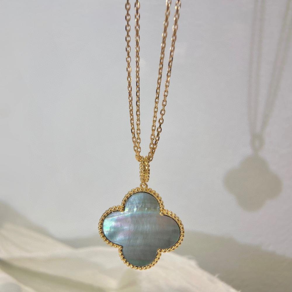 Large Flower Double-sided Four-leaf Clover Necklace for Women Natural White Mother-of-pearl Carnelian Sweater Chain