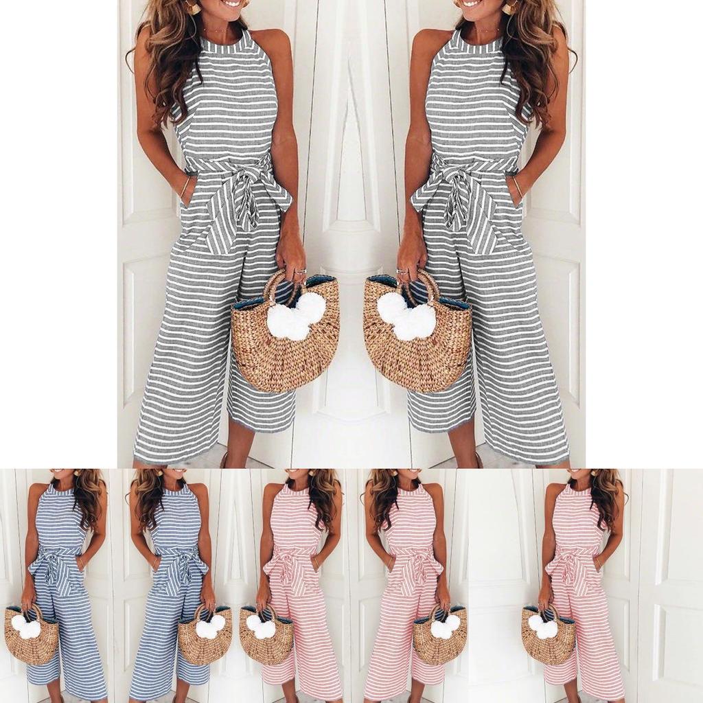 Stylish Womens Summer Striped Wide Leg Holiday Jumpsuits Playsuits Elegant Culotte Ideal For Any Occasion