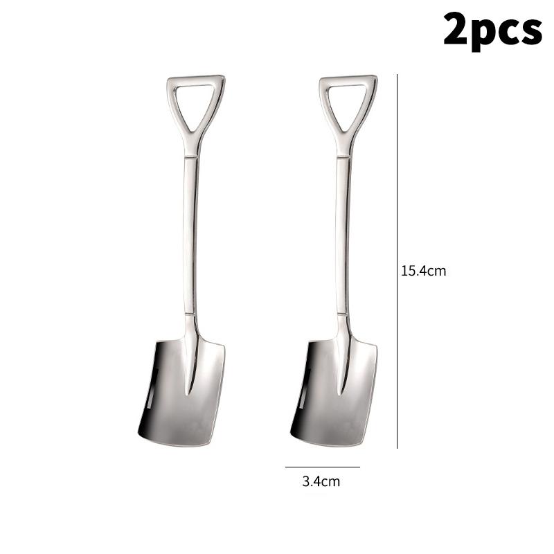 1/2Pcs New Shovel Spoons Stainless Steel Teaspoons Creative Coffee Spoon For Ice Cream Dessert Tableware Scoop Cutlery Set