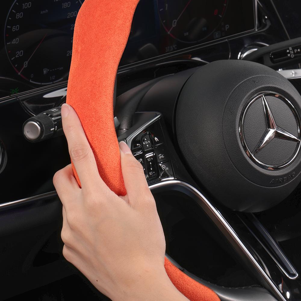 Suitable for Mercedes-Benz Premium Suede Snap-On Steering Wheel Covers, Non-Slip and Durable, Available In Round and D-Shaped Designs