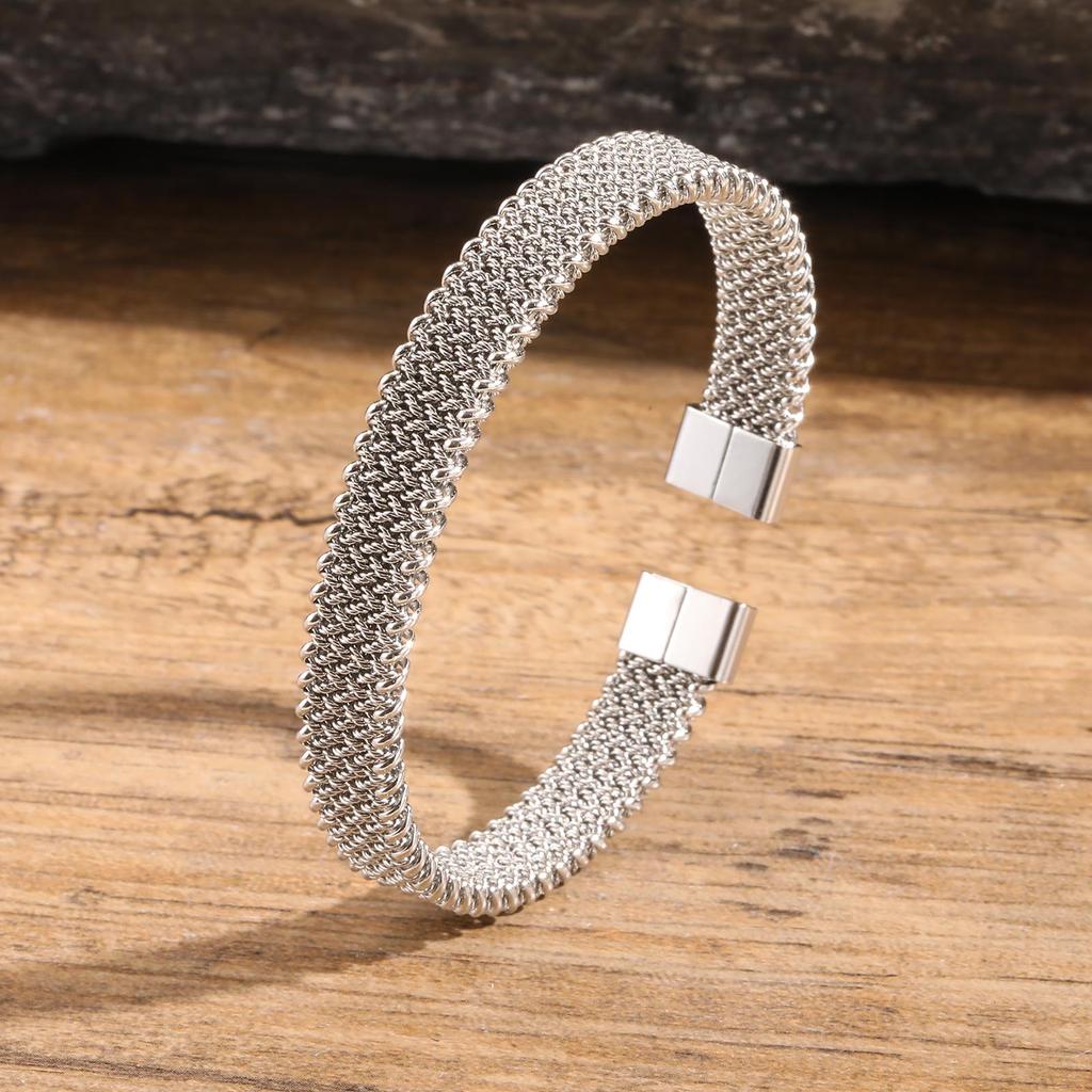 10mm Braided Stretch Strap Open Bracelet,Personalised Mesh Cuff Bracelets,Stainless Steel Women's Bracelet,Fashion Jewelry Gifts