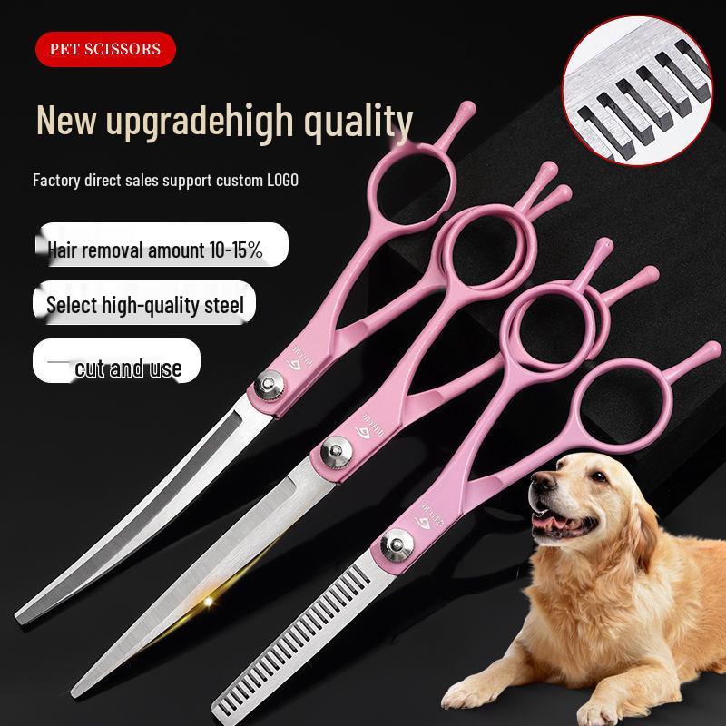 Professional Dog Grooming Scissors Set: Curved and Serrated Trimming Tools for Pets