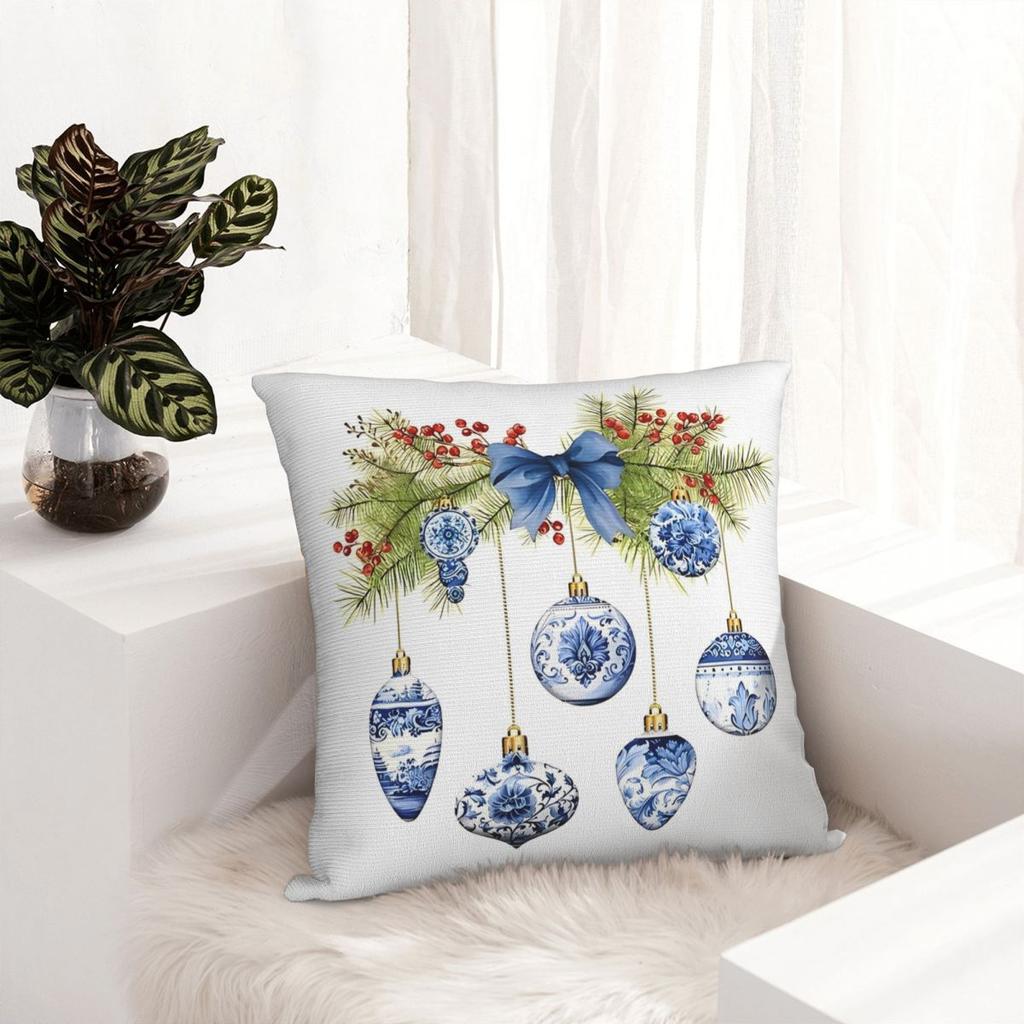 Blaues Chinoiserie Weihnachtskissenbezug Druck Polyester Kissenbezug Dekorative Wurfkissenhülle Bett Reißverschluss 40*40cm