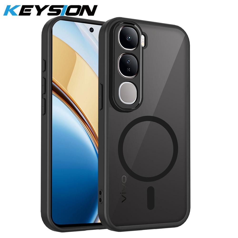 

KEYSION Magnetic Phone Case for VIVO V40 Lite Silicone+PC Matte Translucent Clear Shockproof Cover for VIVO Y200 5G for VIVO Y200 5G чорний