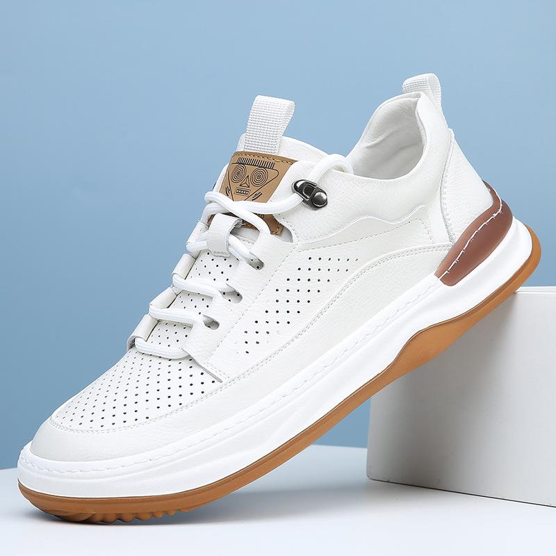 Leather Men's Shoes Spring Versatile Trend Breathable Little White Shoes Men's Summer Hollow Hole Leather Shoes Men's Casual Board Shoes