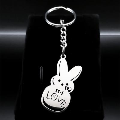 Stainless Steel Metal Key Chain Lil Peep Love Rabbit Sad for Love Silver Color Keyring for Women Men Simple Jewelry Gift 3624S08