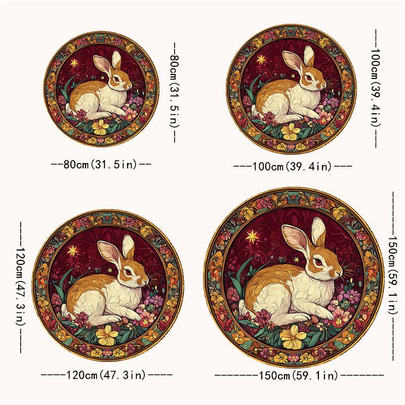 Vintage Rabbit Floral Round Rug Non-Slip Machine Washable Floor Mat 2D Flat Soft Area Rug for Living Room Hallway Easter Decor