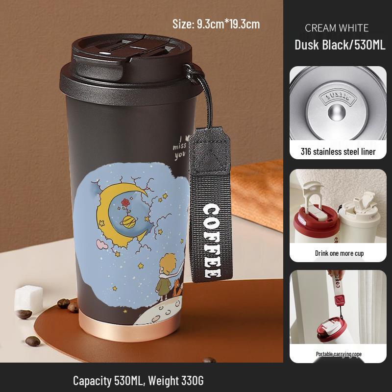 Malý princ 316 Nerezová ocel Izolovaný dětský hrnek se slámkou - Přenosná edice pro kávu a narozeninový dárek