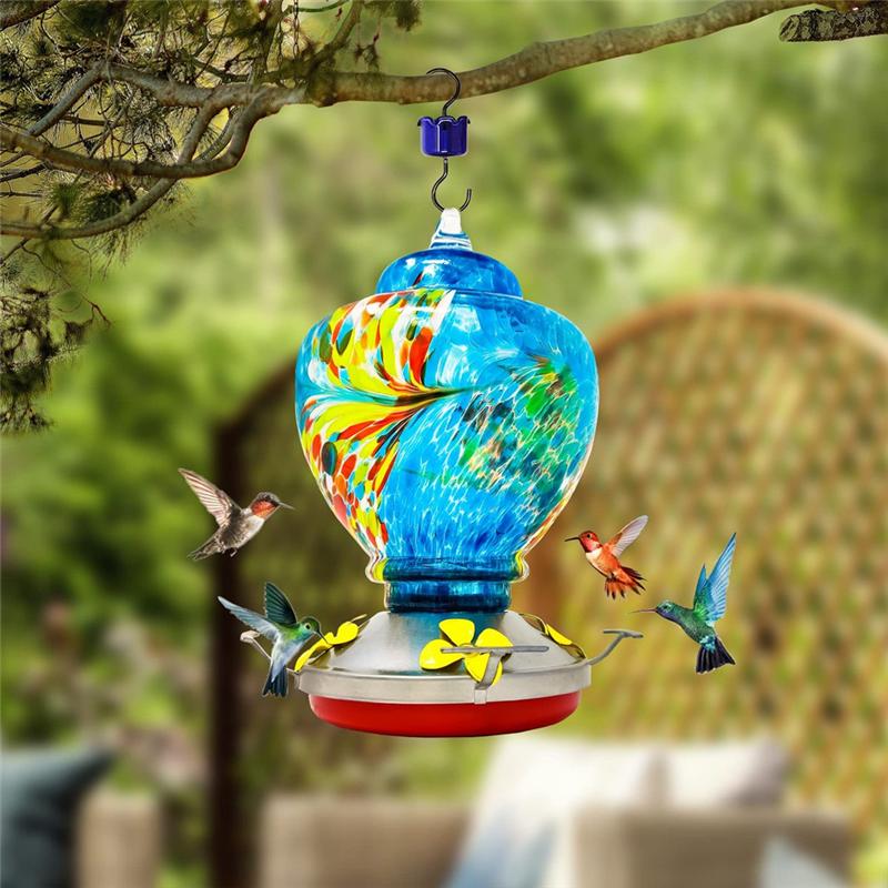 

Handmade Blown Glass Bird Feeder Outdoor Hanging Durable Garden Decorative Ornament Ideal Gift for Bird Lovers Women