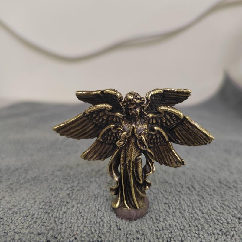 Copper Six Winged Angel Love Cupid Statue Small Ornament Brass Angel Figurines Desktop Decoration Home Decor Accessories