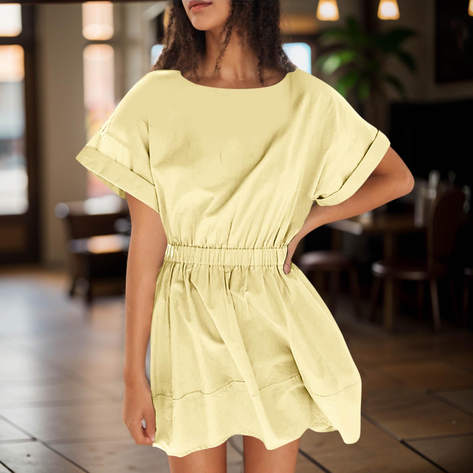 

Женские летние платья с квадратным вырезом и коротким рукавом с вырезом на талии, повседневное вечернее многоуровневое платье трапециевидной формы XL жёлтый