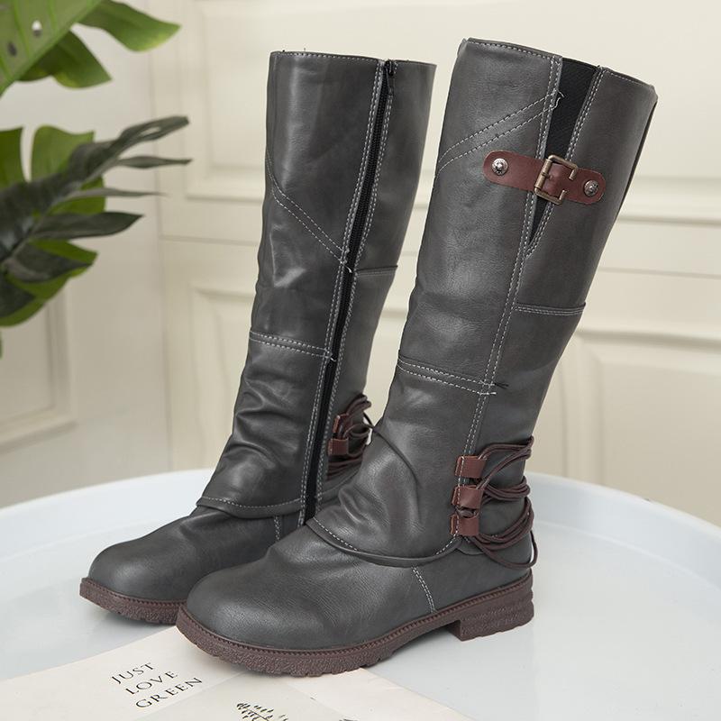 Nowe wysokie buty rycerskie zimowe europejskie i amerykańskie duże rozmiary buty z bocznym zamkiem cholewka PU