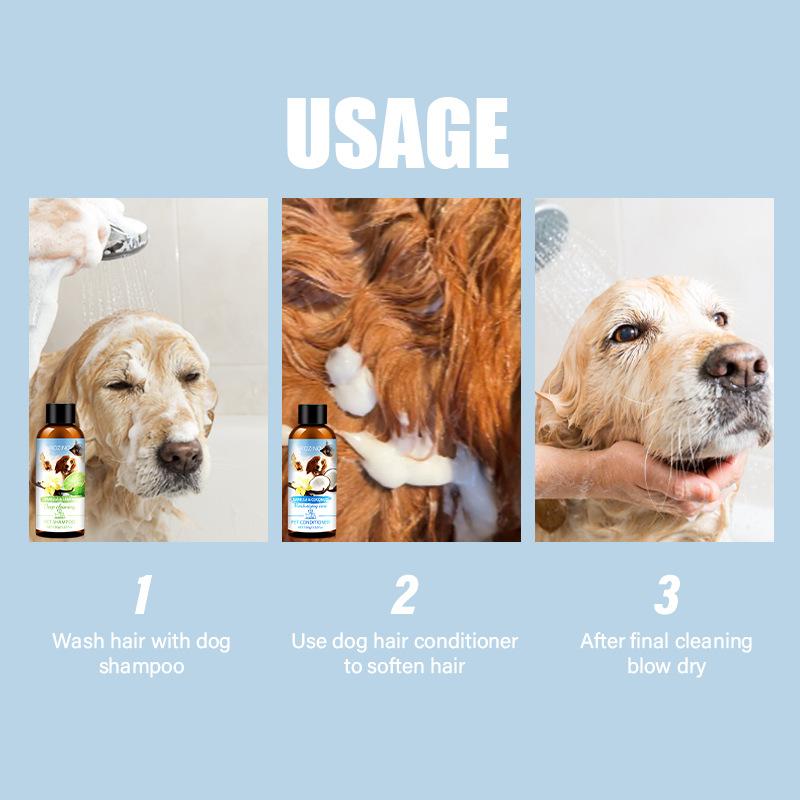 Tierwaschpflege-Set Shampoo 100ml+Conditioner 100ml Desodorierend Langanhaltender Duft Katze Hund Duschgel Haustierreinigungsprodukte