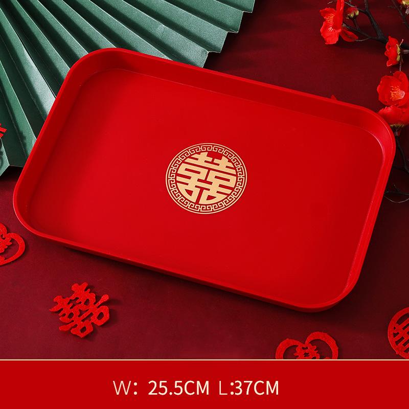 Bandeja de chá de plástico tradicional chinesa de vários tamanhos, bandeja para cozinha, armazenamento de lanches de frutas, suprimentos festivos para banquetes de casamento