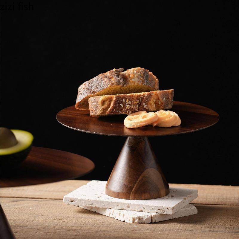 Wooden Cake Tray High Footed Dessert Plate Pastry Plate Cake Stand Dessert Table Display Stand Dim Sum Dish Fruit Plate Bowl