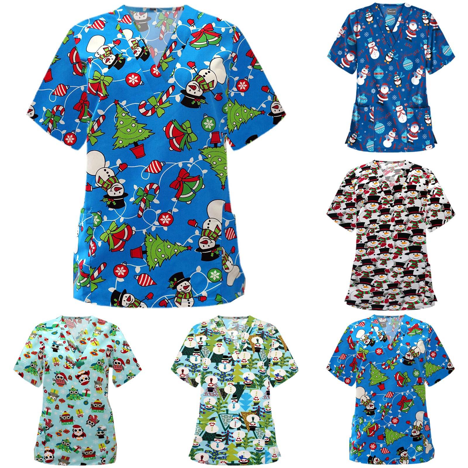 

Женские топы с короткими рукавами и v-образным вырезом, рабочая рождественская блузка