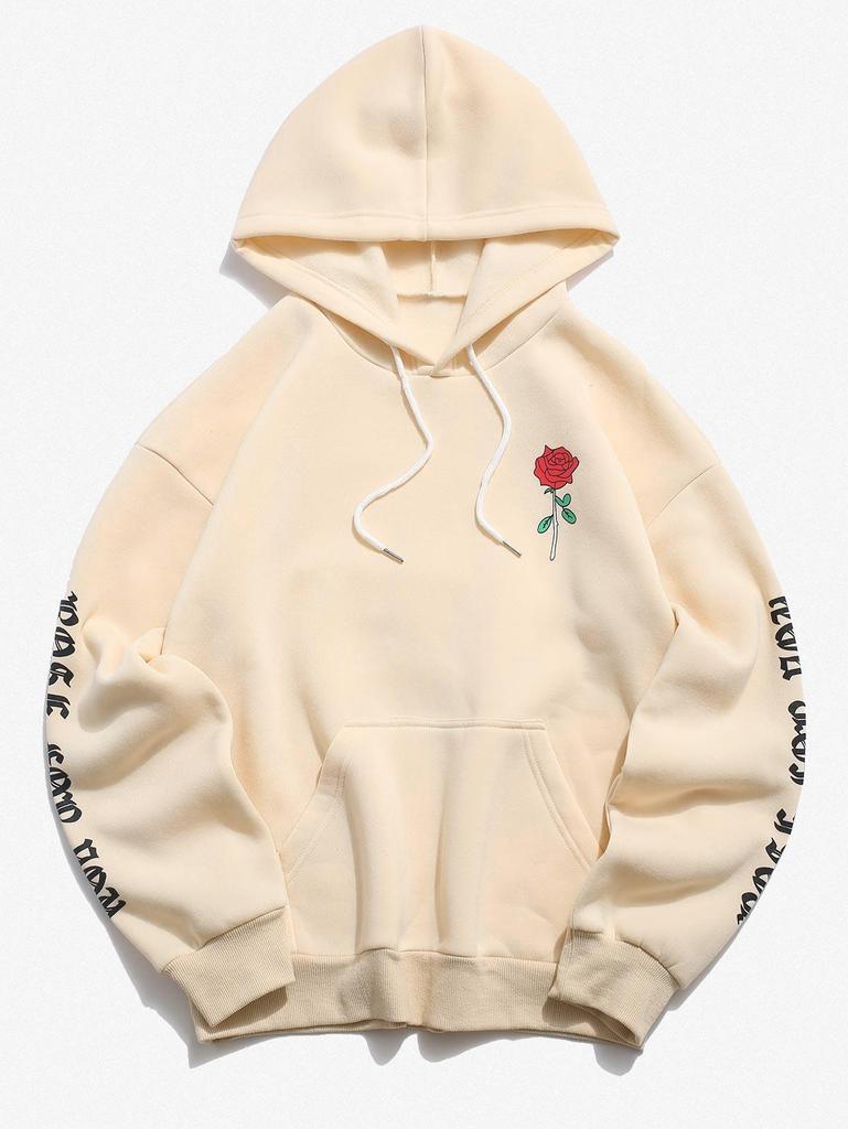 ZAFUL Rose Letter Fleece Kangaroo Pocket Pullover Hoodie