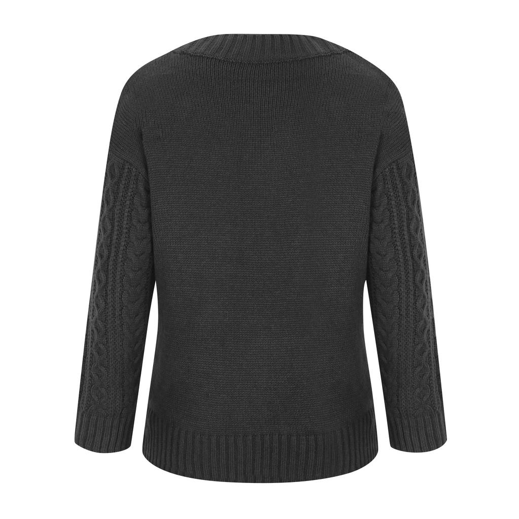 Women's Fashion Casual Solid Color  Sweater Long Sleeve Pullover Sweater Top