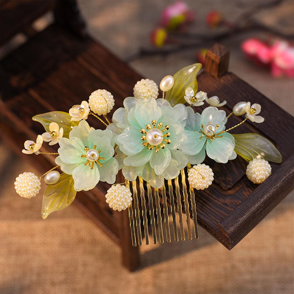 Vintage Blumenhaarnadel für Damen Elegant Gaze Pfingstrose Pfirsichblüte Rose Saison Haarkamm Exquisites chinesischer Stil Haaraccessoire