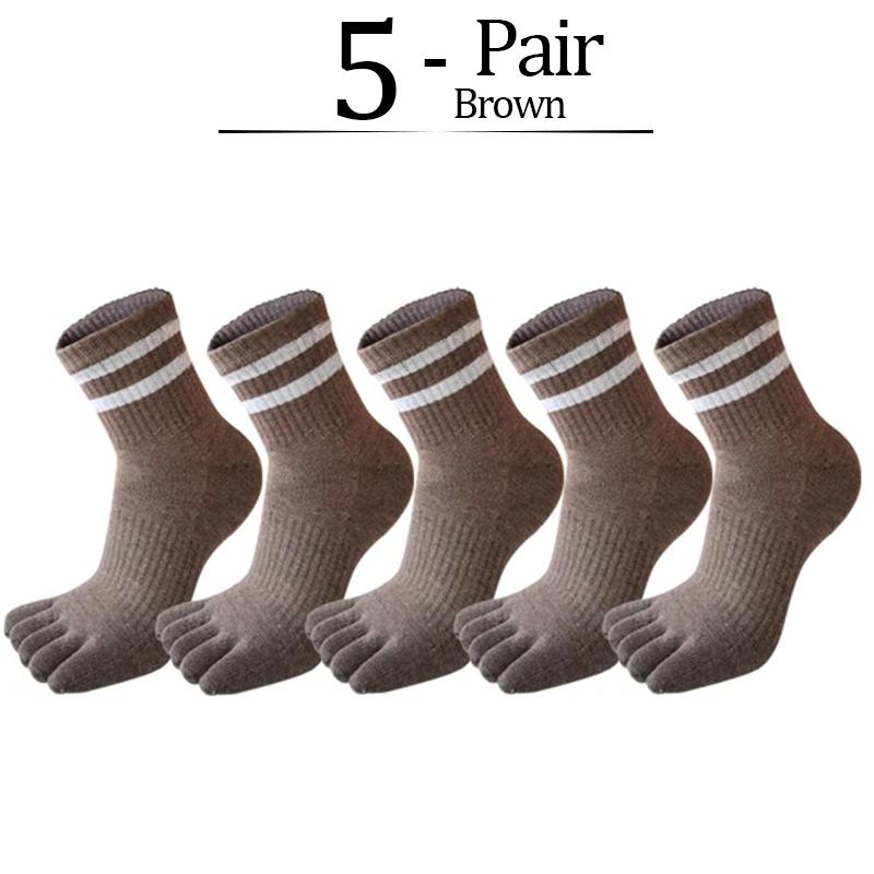 5 Pairs/lot Man Toe Sport Socks Compression Thick Cotton Black White Stripes Elastic 5 Finger Short Socks Outdoor Running Socks