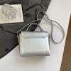Fashion Metallic Silver Mini Satchel Bag Elegant Womens Shoulder Bags Versatile PU Leather Ladies Crossbody Purse Square Handbag