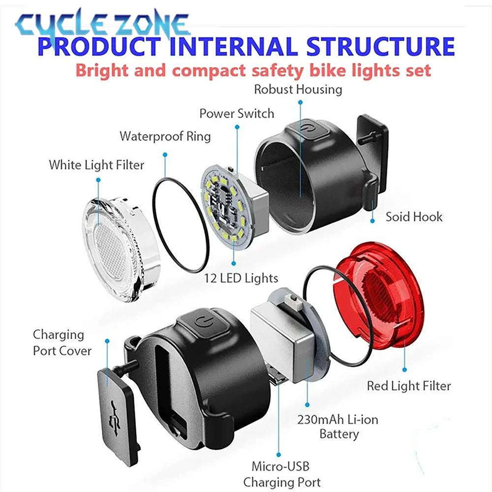Bike Light Set USB Rechargeable LED Bike Headlight Taillights Night Riding Safety Warning Tail Light Bicycle Front Rear Lamps