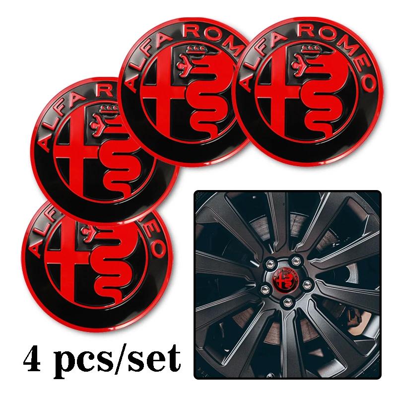 Hub Caps 4Pcs Car Emblem Wheel Hub Center Cap Sticker Rim Badge Cover For Alfa Romeo GT 147 159 166 156 4C Spider Giulia GiulietI