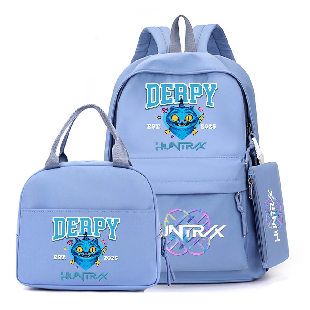 4Pcs/set Anime K-Pop Demon Hunters Printed Backpack with Handbag Pencil Case for Teenager Student Boy Girl Schoolbag Bookbag Large Capacity Travel Bag