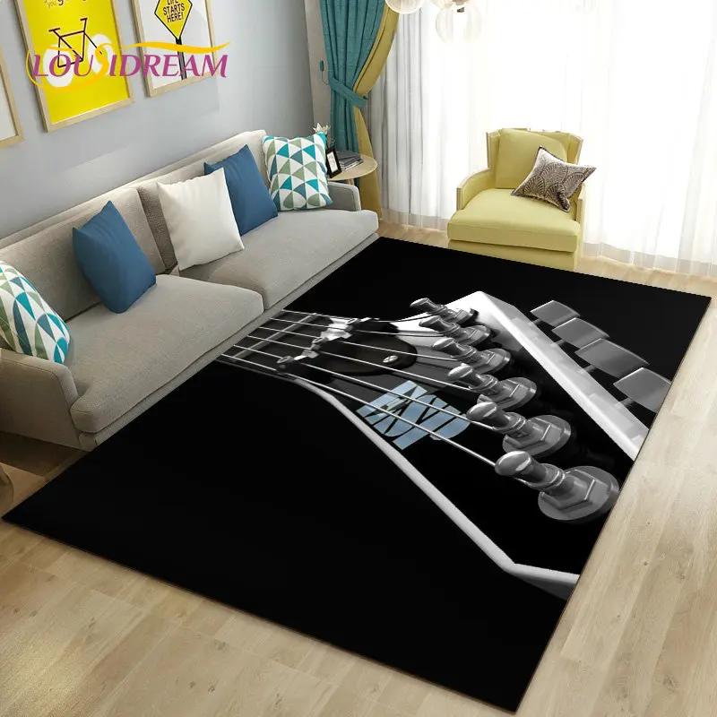 Classical Electric Guitar Music Area Rug Large,Carpet Rug for Living Room Bedroom Sofa Doormat Decoration, Non-slip Floor Mat 3D